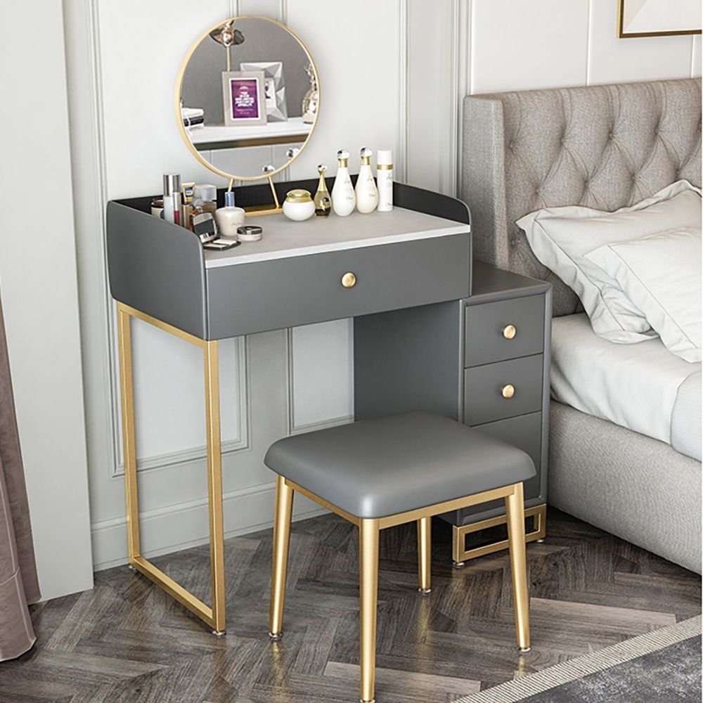 Modern Grey Makeup Vanity Retracted Faux Marble Dressing Table with ...