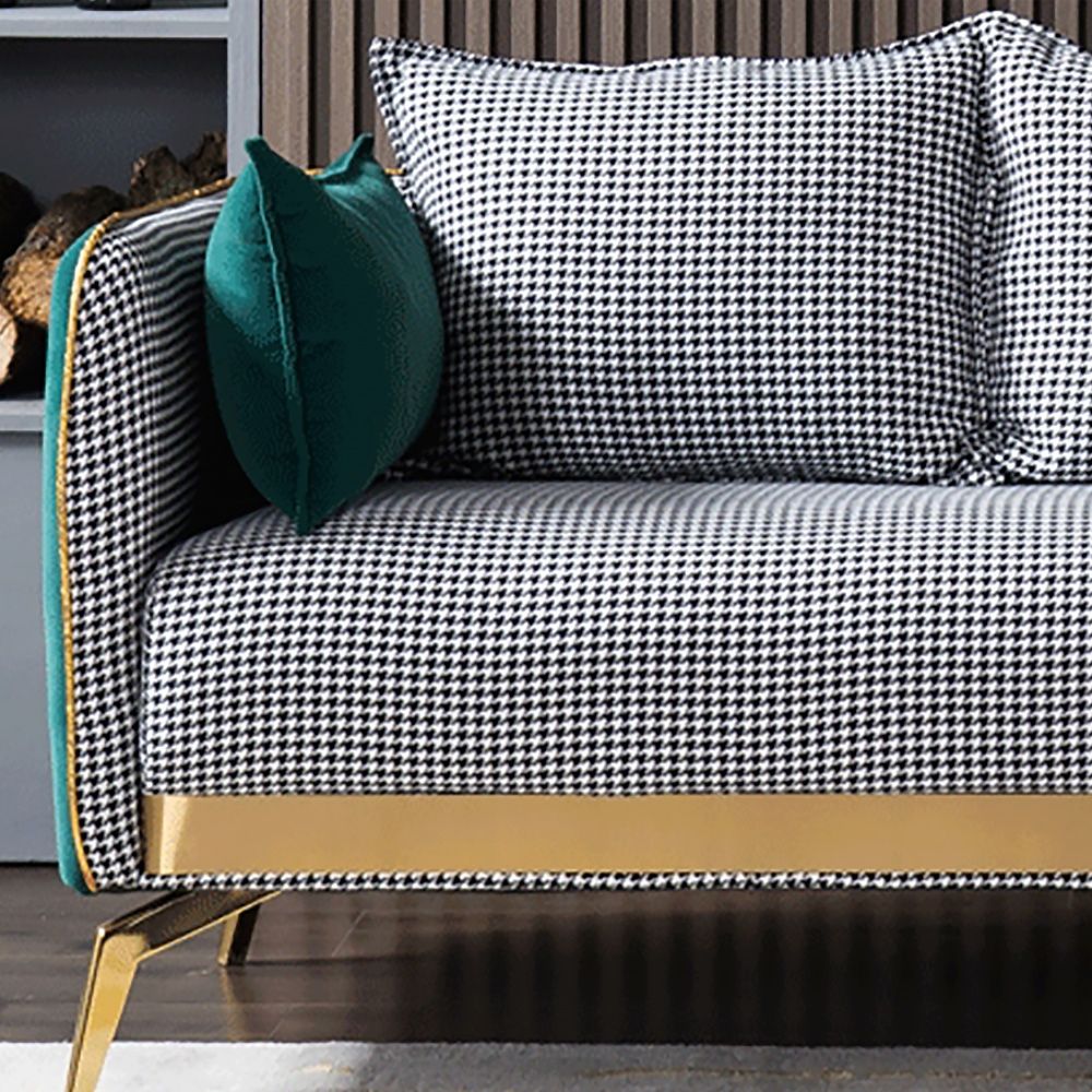78.7" Modern Houndstooth Upholstered Sofa 3Seater Green Velvet Sofa