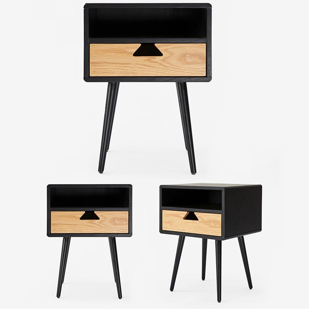 Nordic Nightstand Minimalist 1Drawer Bedside Table Black Finish
