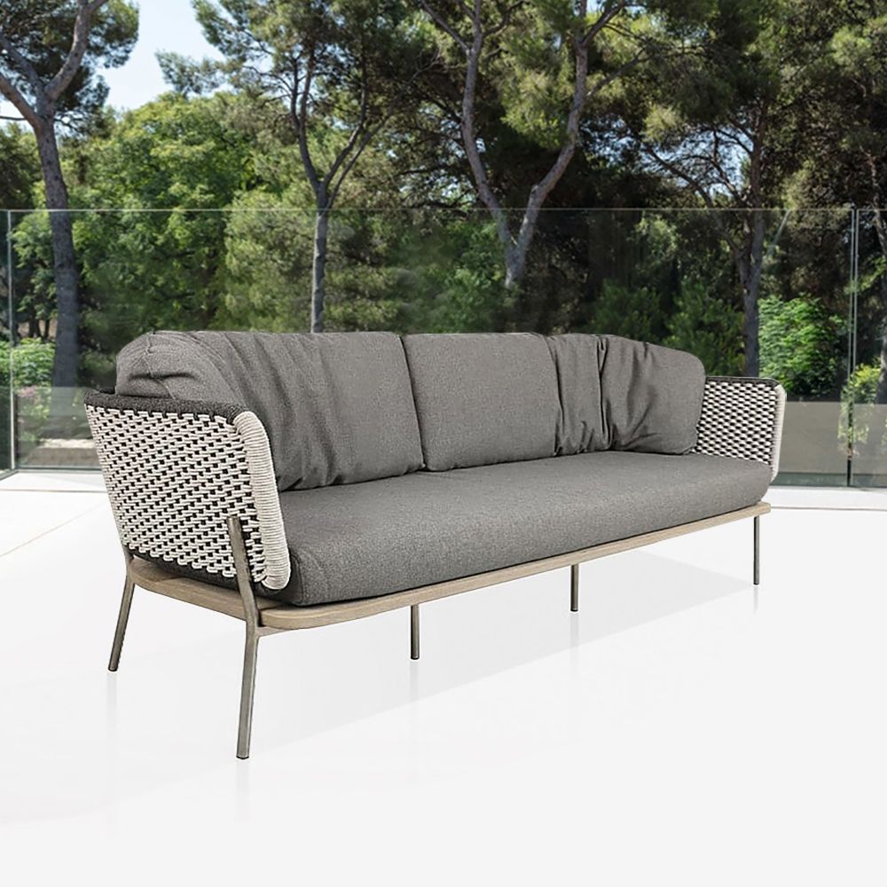 Rattan Outdoor Sofa with Pillow Cushion 3-Seater Grey&White