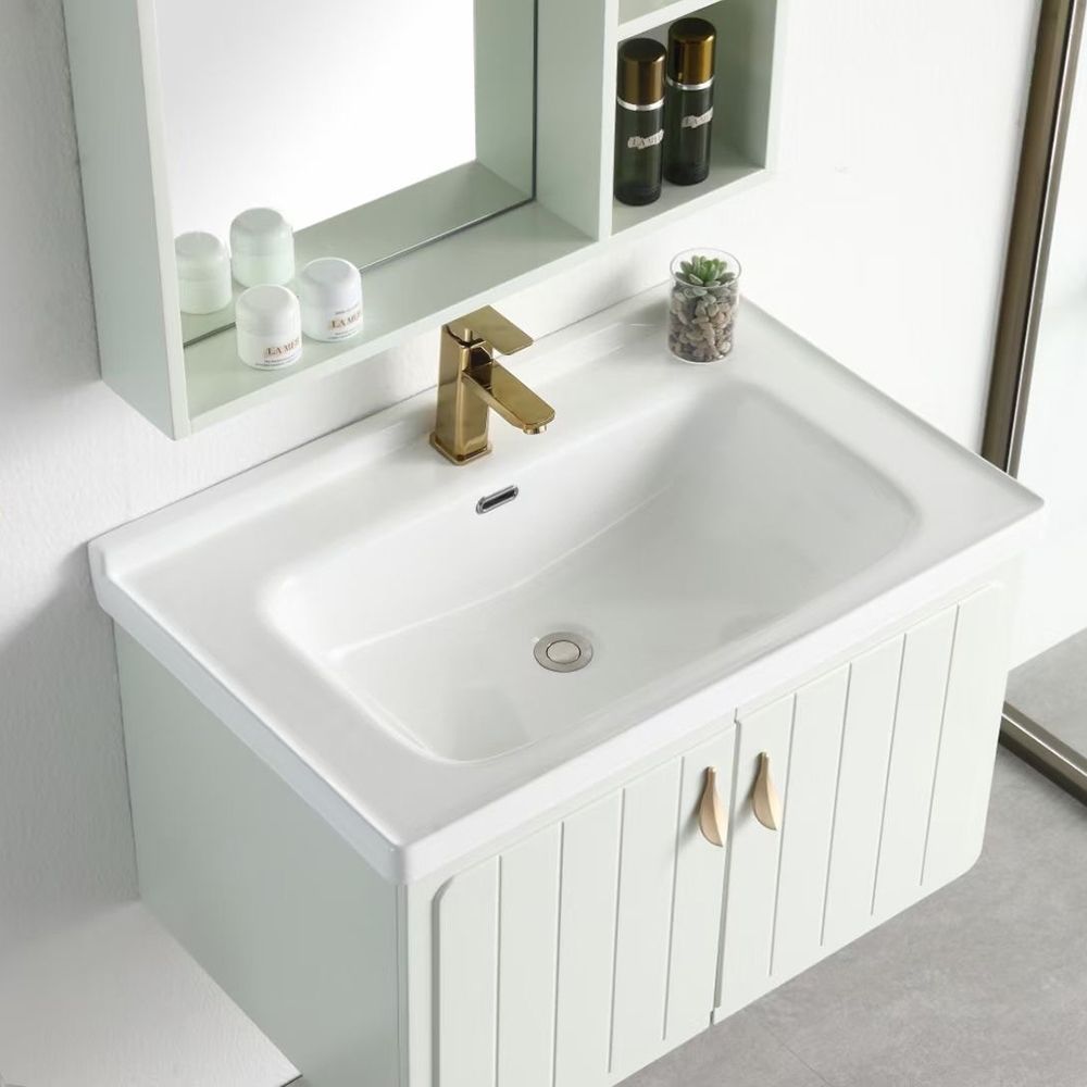 31.9" Modern Floating Bathroom Vanity Integral White Ceramic Sink 2Door