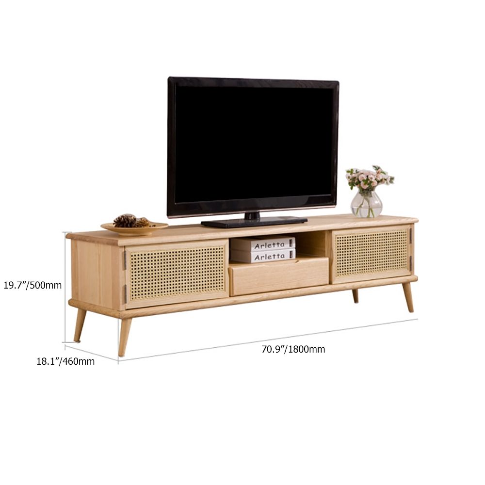 70" Japanese Natural TV Stand Rattan Woven Media Console With Storage