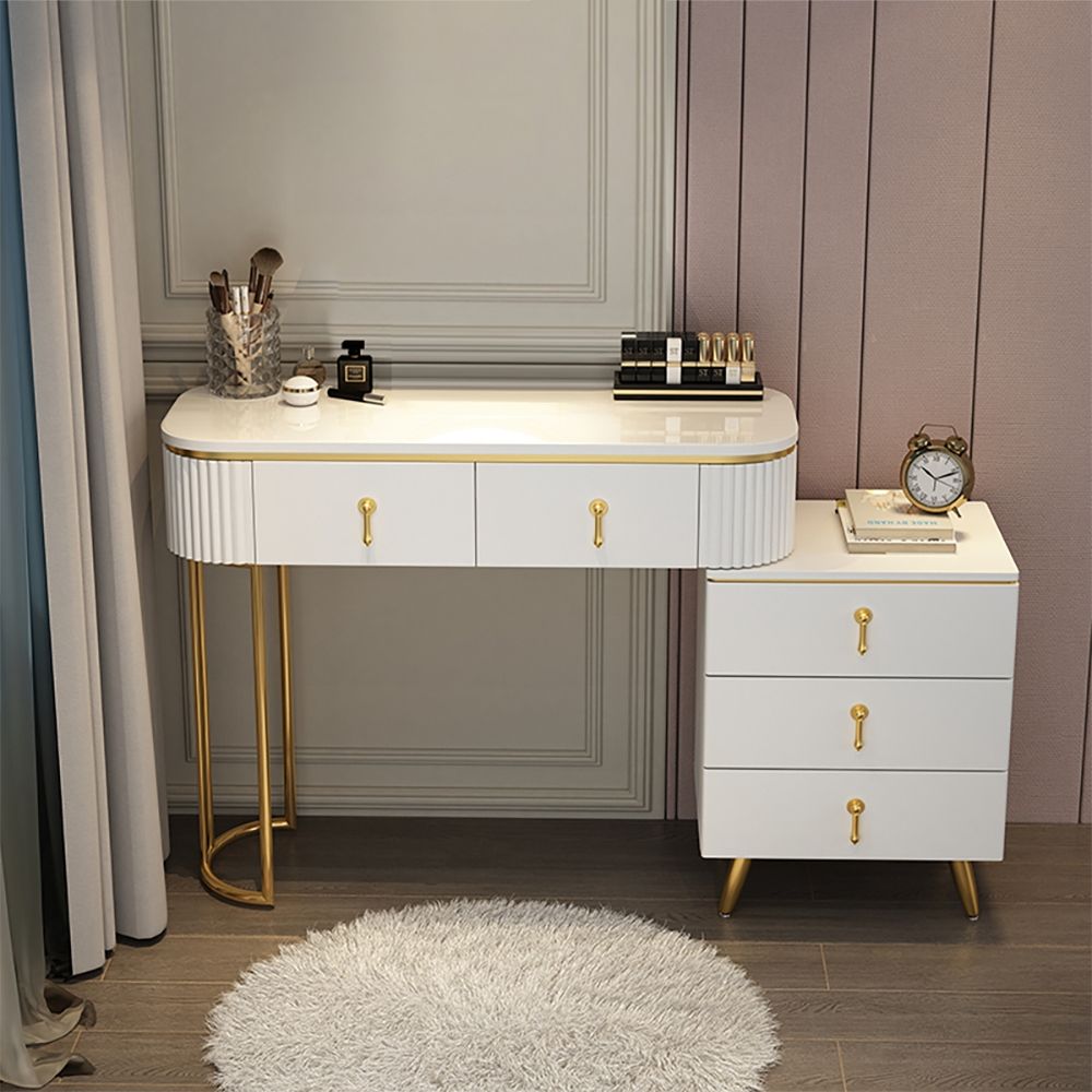 Modern White Oval Makeup Vanity Retracted Top 5 Drawers Side Cabinet ...