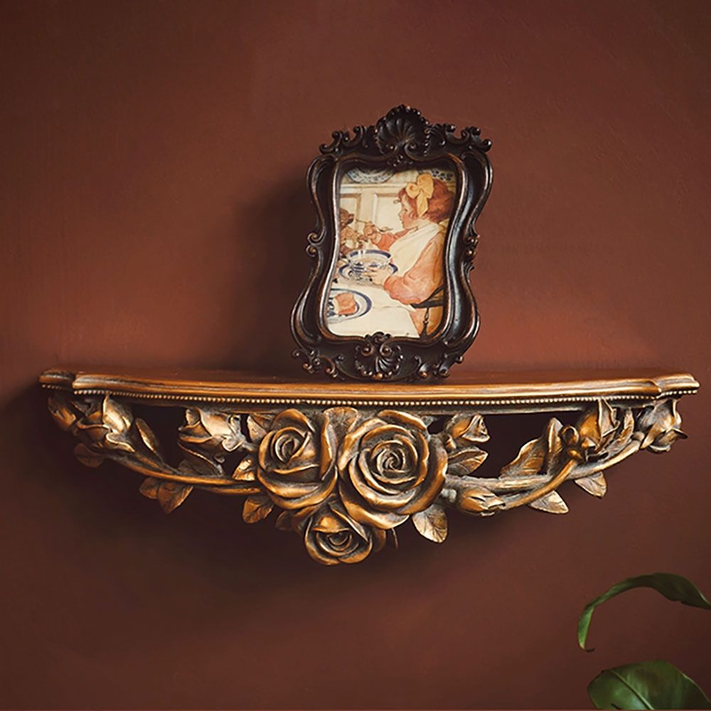 Vintage Floating Shelves Decor Rose Carving Shelf