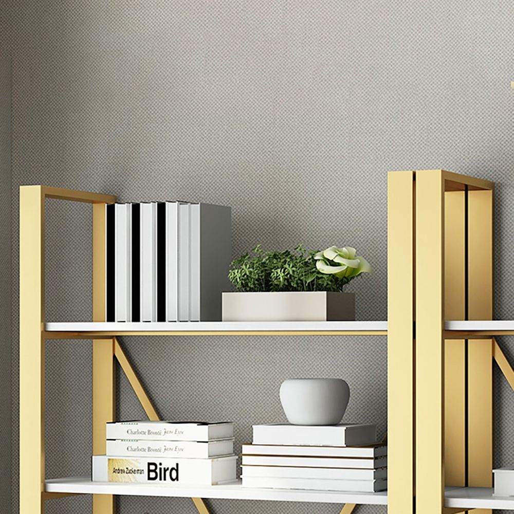 70.9" Display Gold Bookshelf Storage Bookcase with 4 Doors in Black