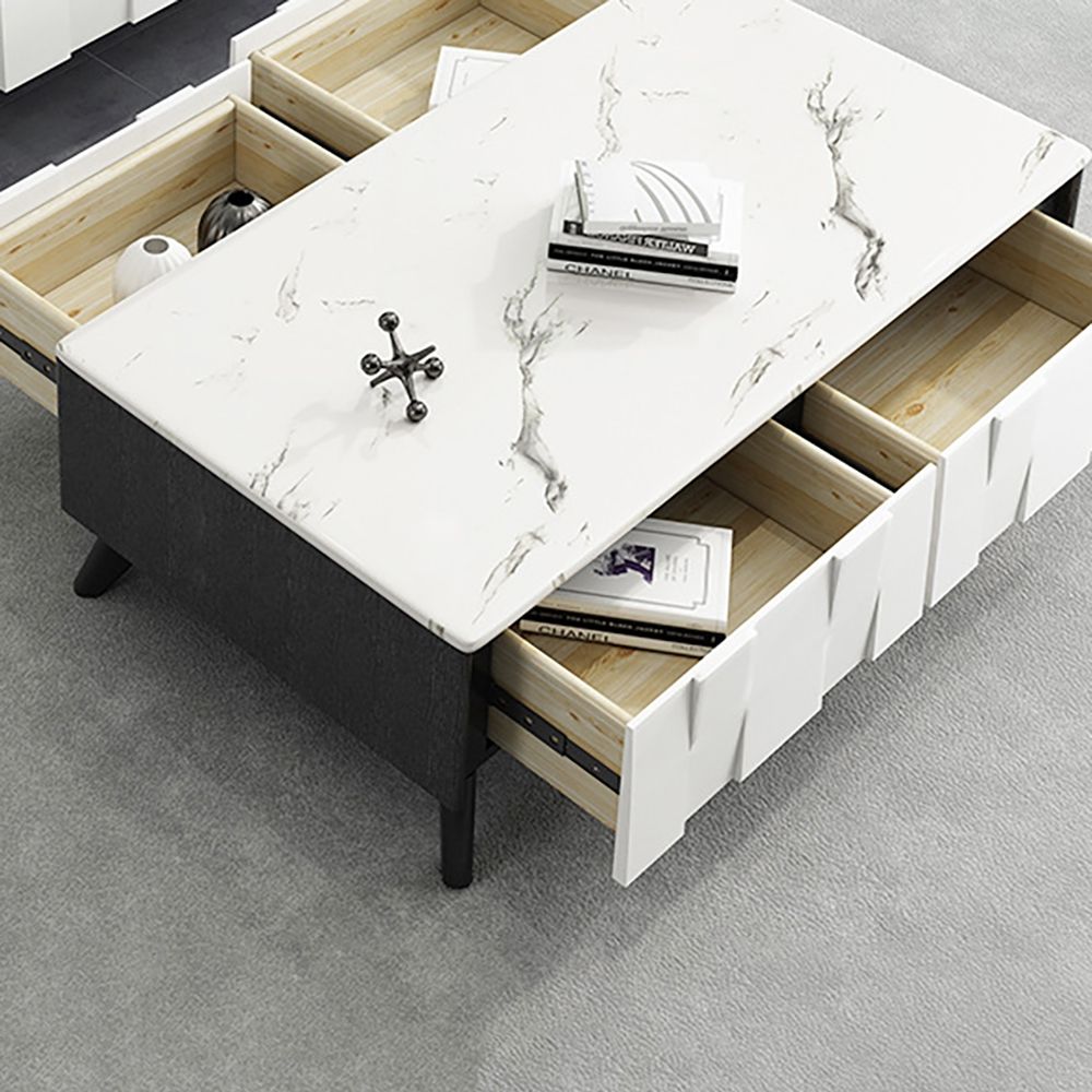 Modern Marble Coffee Table with Drawers in White