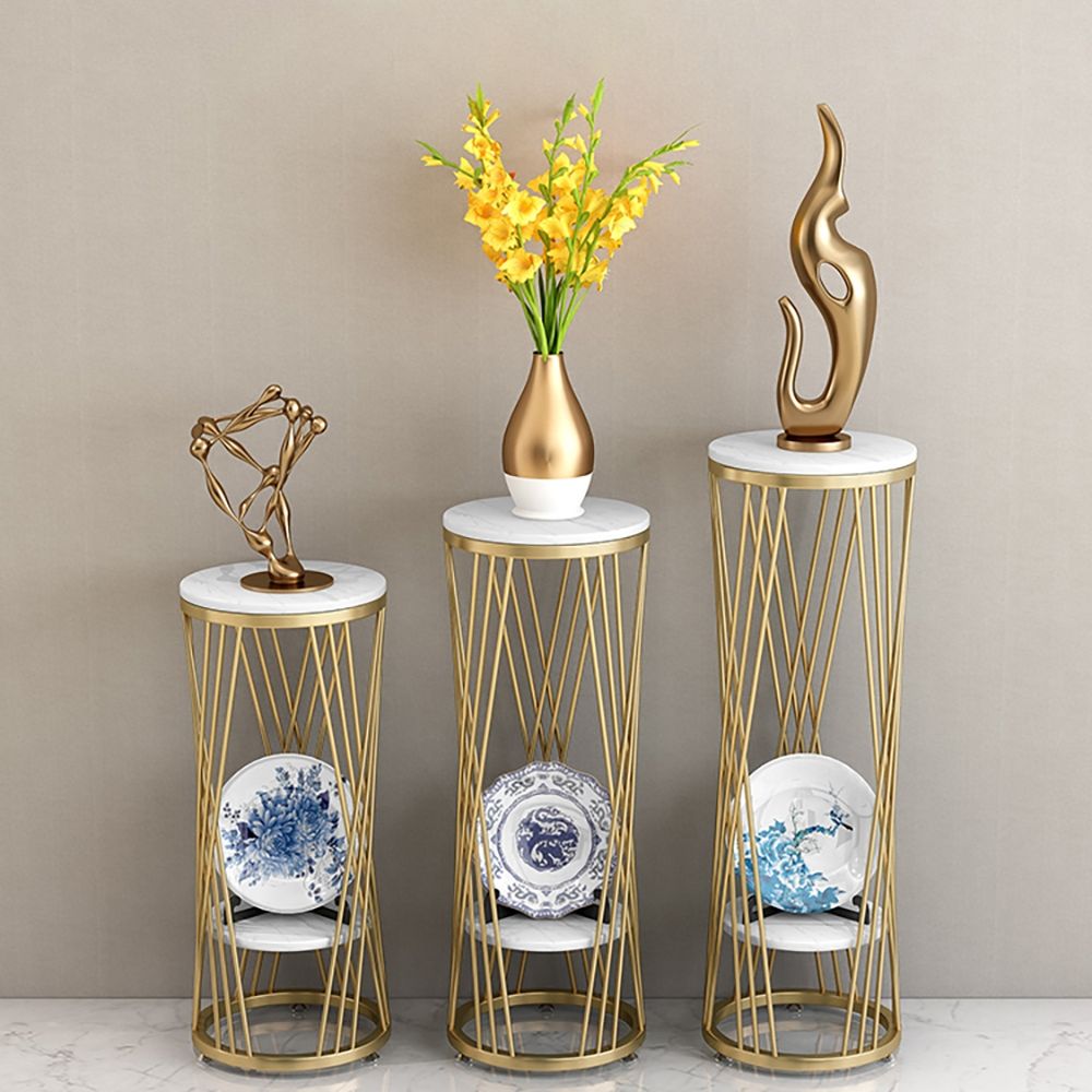 Medium Modern Marble Plant Stand Flower Rack in Gold