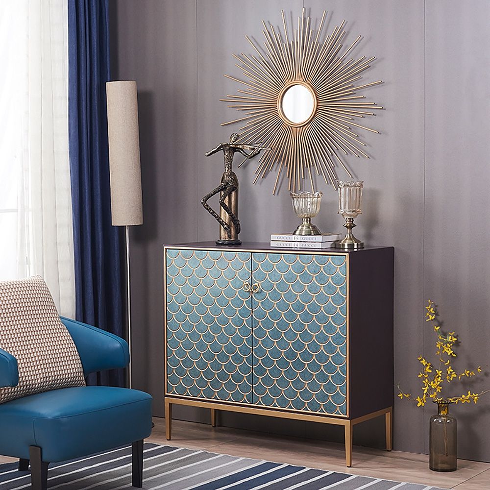 Modern Scale Patterned Sideboard Buffet with Doors & Shelves in