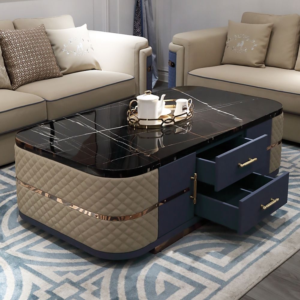 Modern Marble Coffee Table with Storage in Black