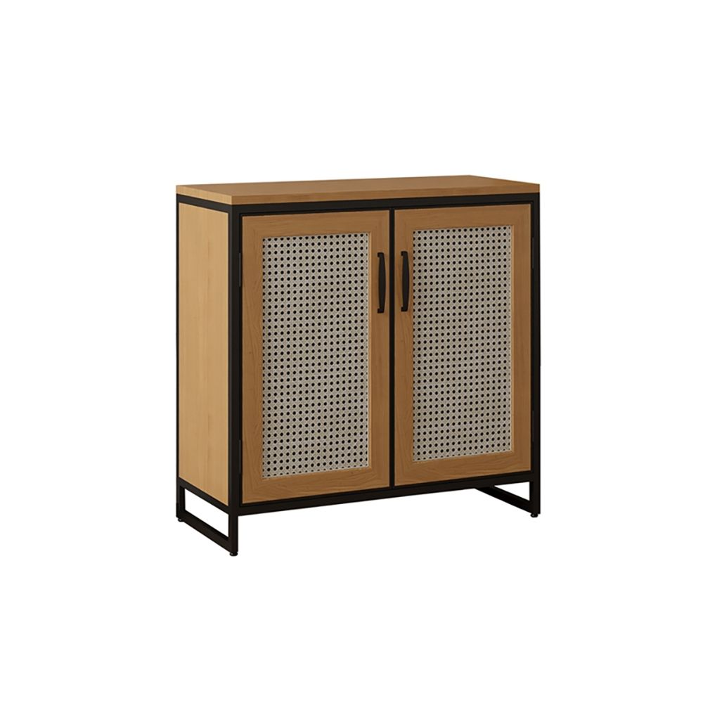 Nordic Natural Cabinet Rattan Woven Doors with 2 Shelves