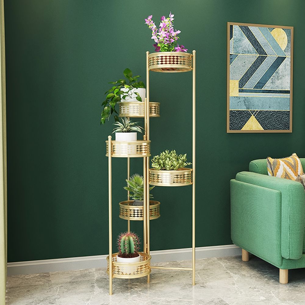 Luxury Indoor 6-Tiered Standing Plant Stand in Gold