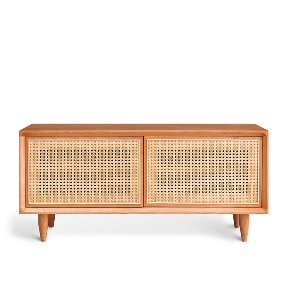 Farmhouse Bench Rattan Shoe Rack in Natural with Door