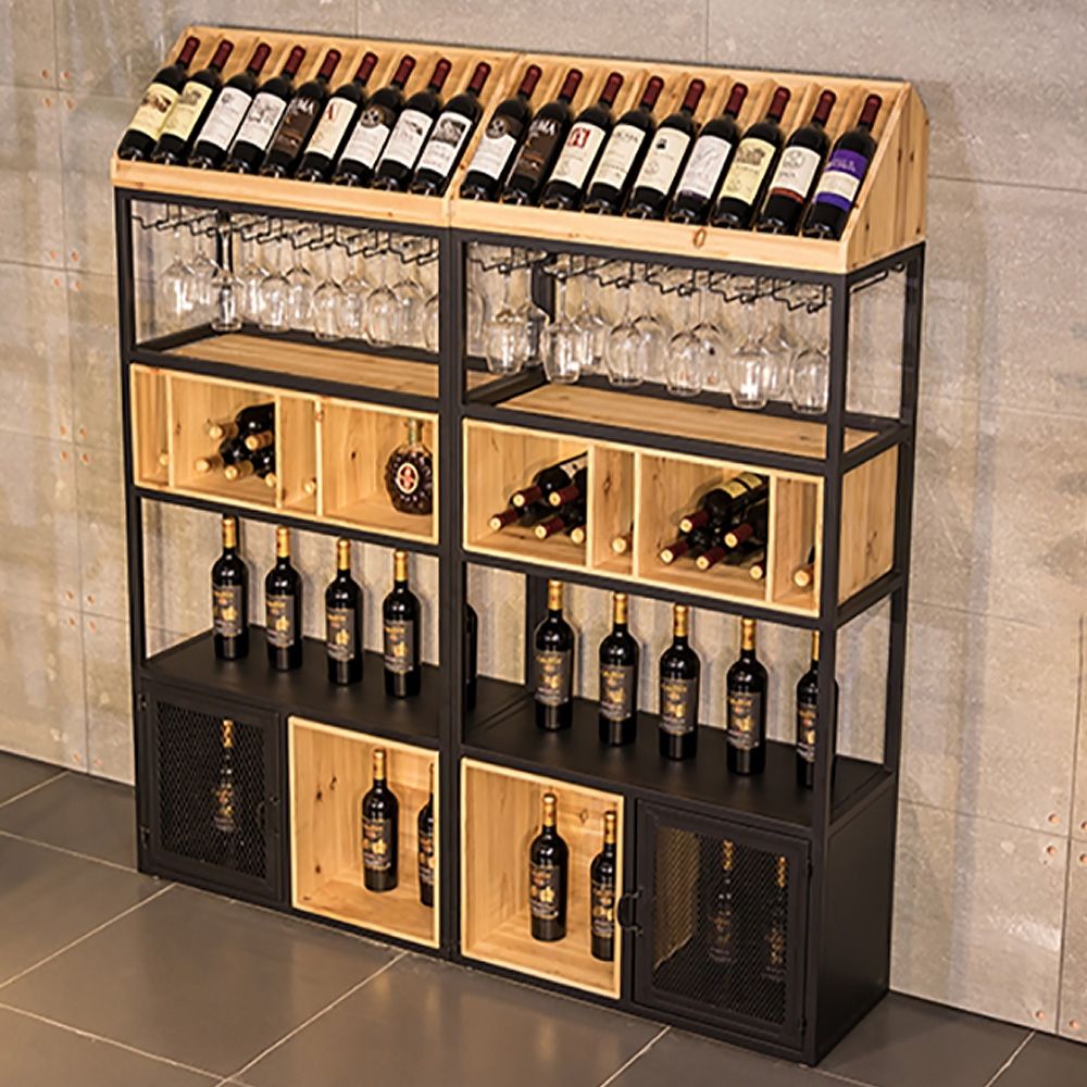Industrial Standing Wine Rack Shelves with Glass RackB