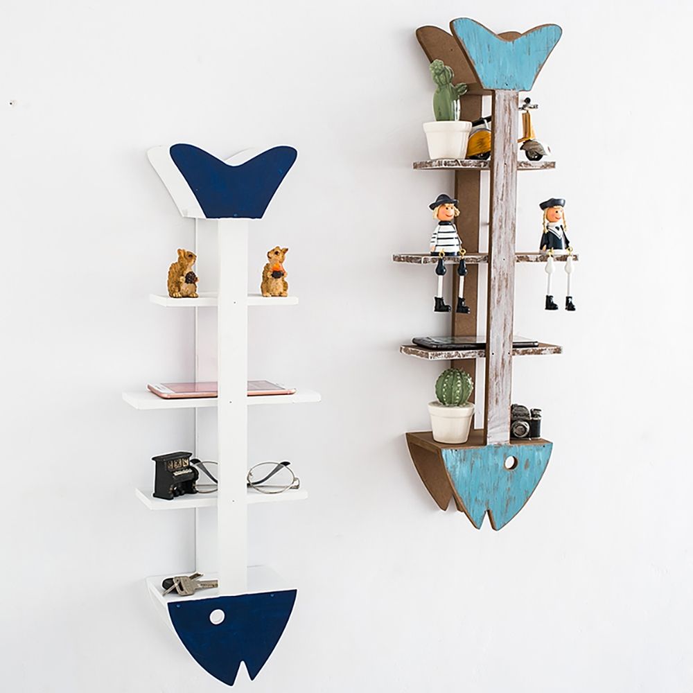 Rustic Wooden Fish Wall Mounted Shelving