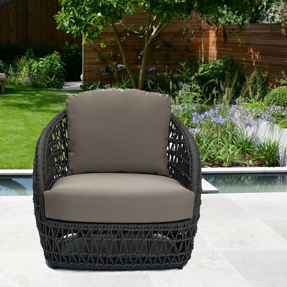 Rattan Outdoor Armchair Accent Chair with Cushion Back