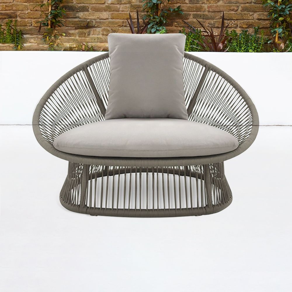 Patio Rattan Barrel Chair with White Cushion Pillow