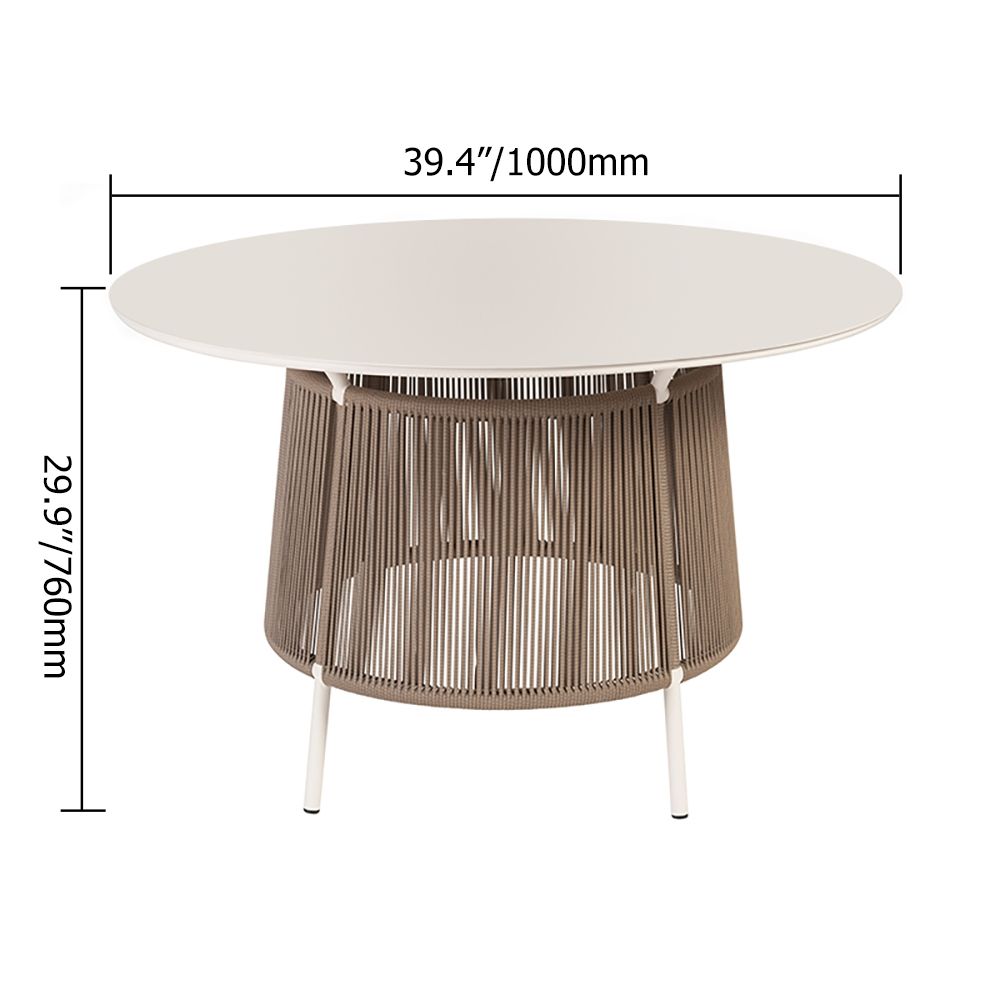 1000mm Outdoor Round Dining Table MarbleTop Rattan Table