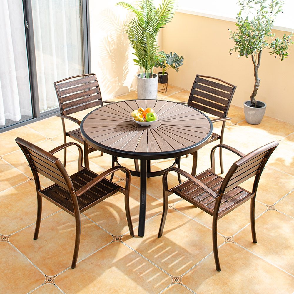 5-Pieces Patio Dining Set with Round Table and 4 Side Chair