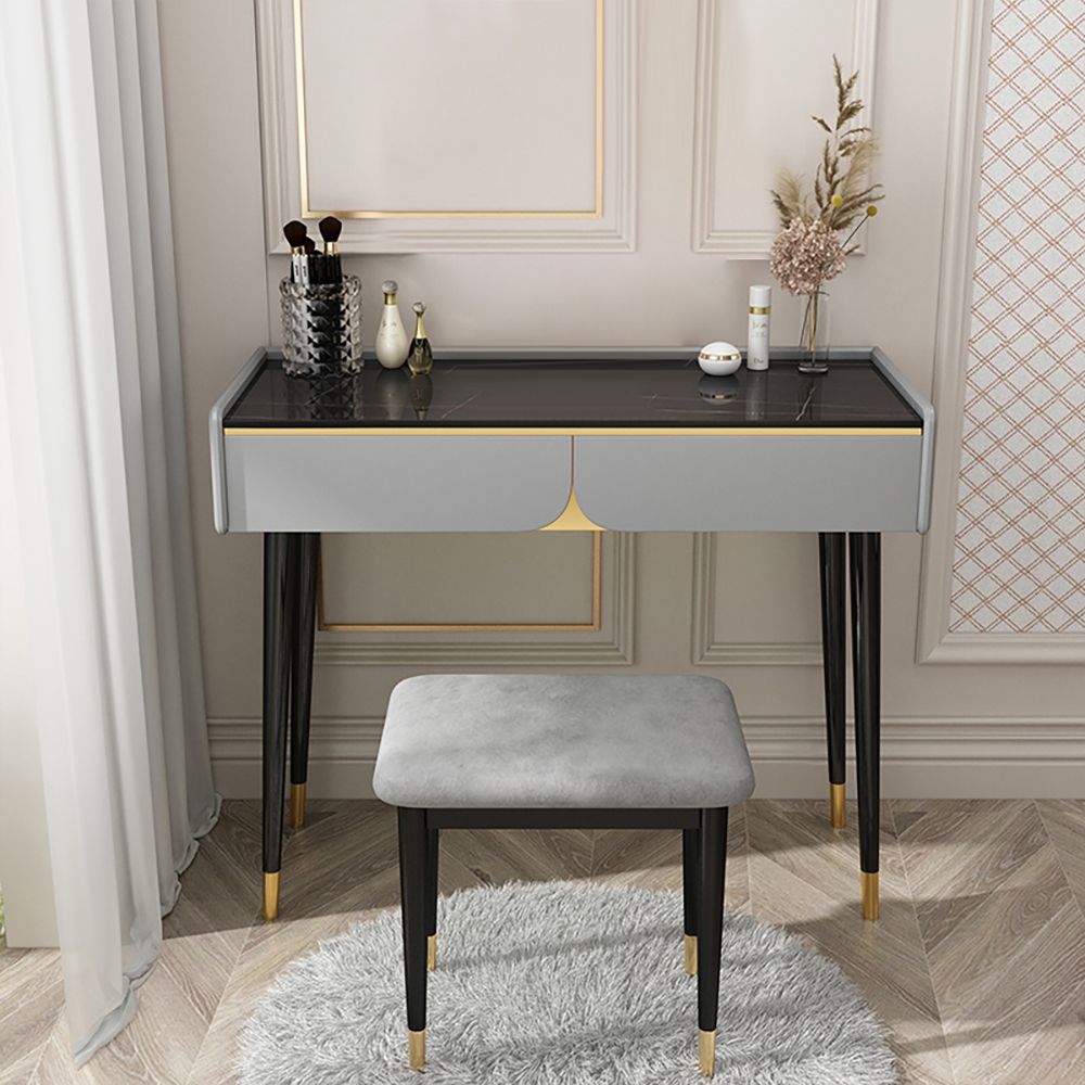 39" Modern Gray Makeup Vanity Stone Top with 3 Drawers in Gold