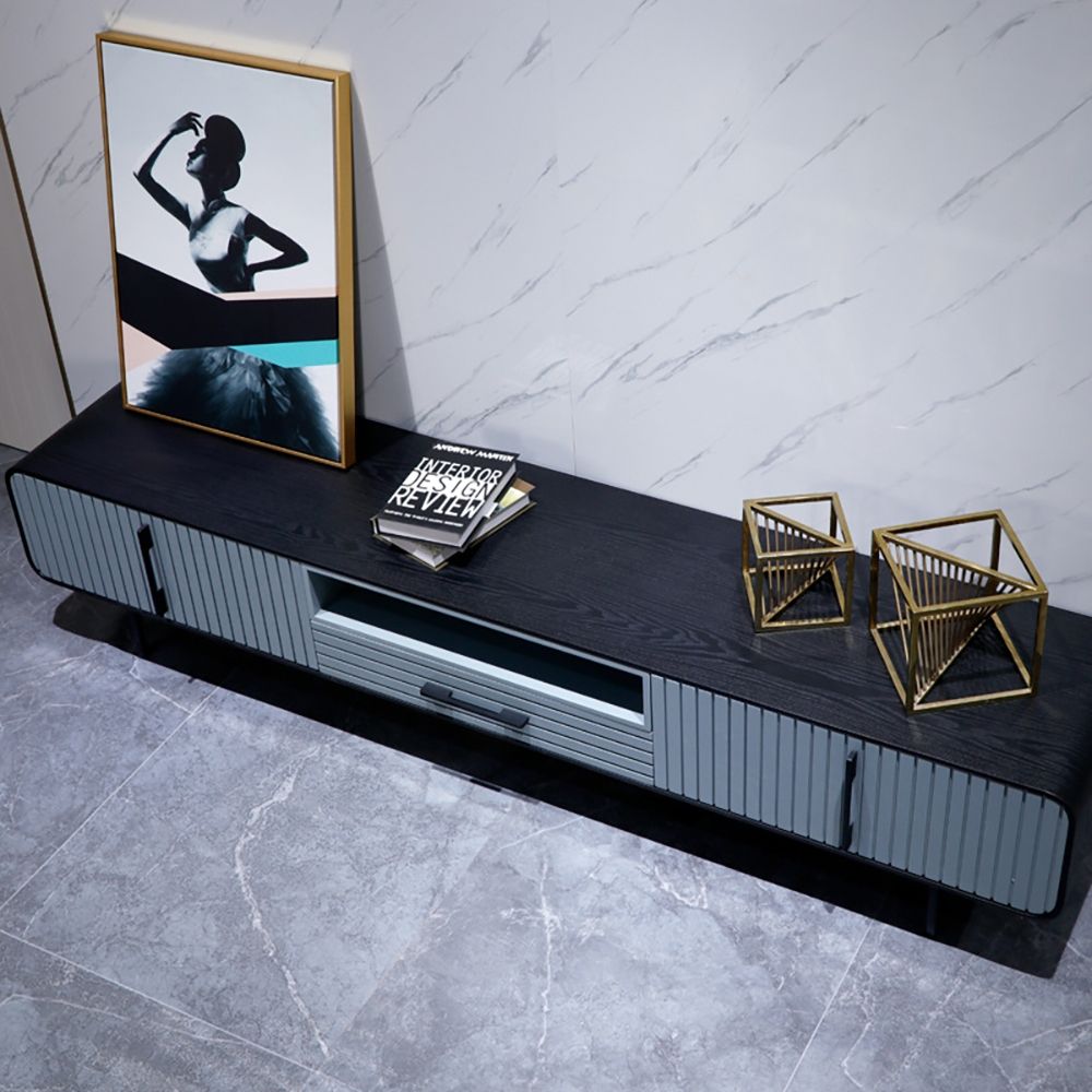 86" Modern Minimalist Blue TV Stand with 3 Drawers in Large