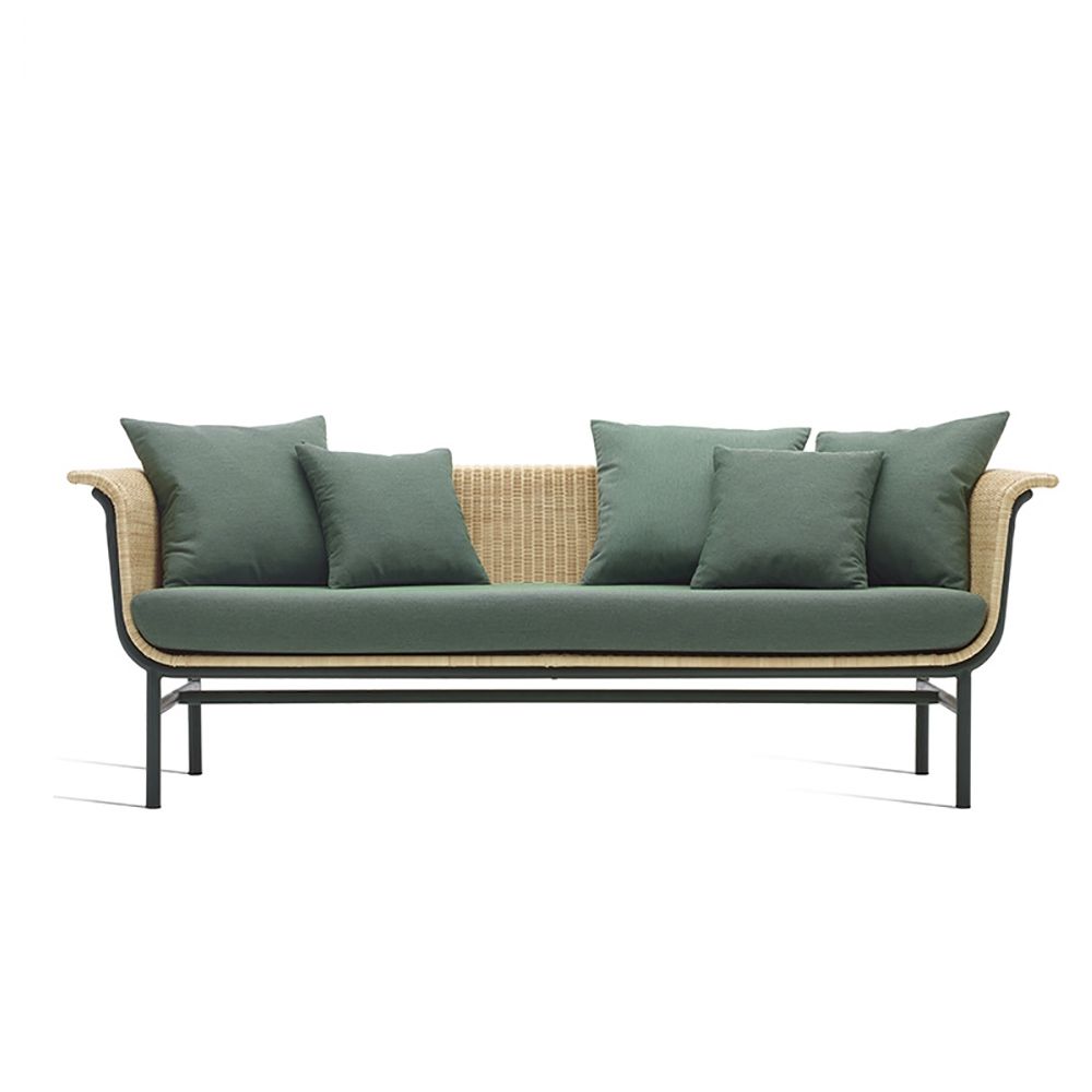 3Seater Rattan Patio Sofa with Flared Arm and Pillow Back