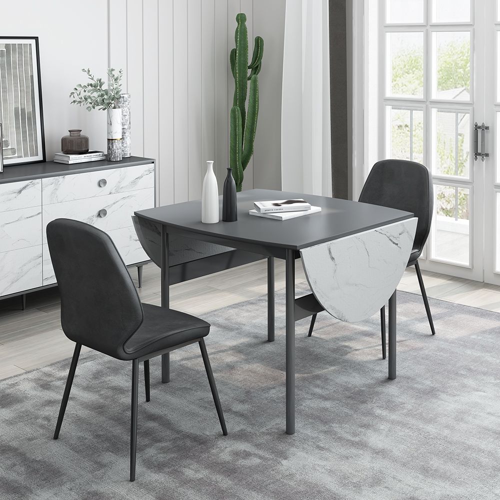 63.0" Modern Folding Oval Dining Table in Black & White