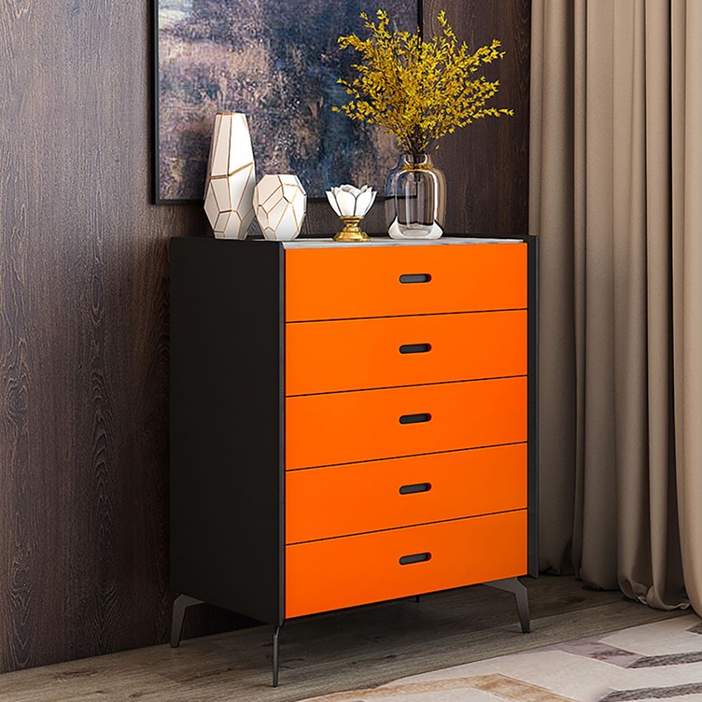 Italian Orange Minimalist 5Drawer Chest 43" in Height