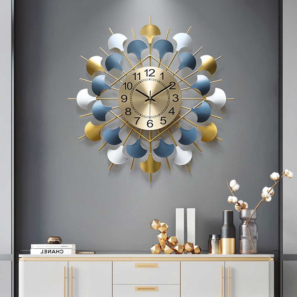 small-modern-sunburst-shape-large-wall-clock-with-creative-ginkgo-leaves