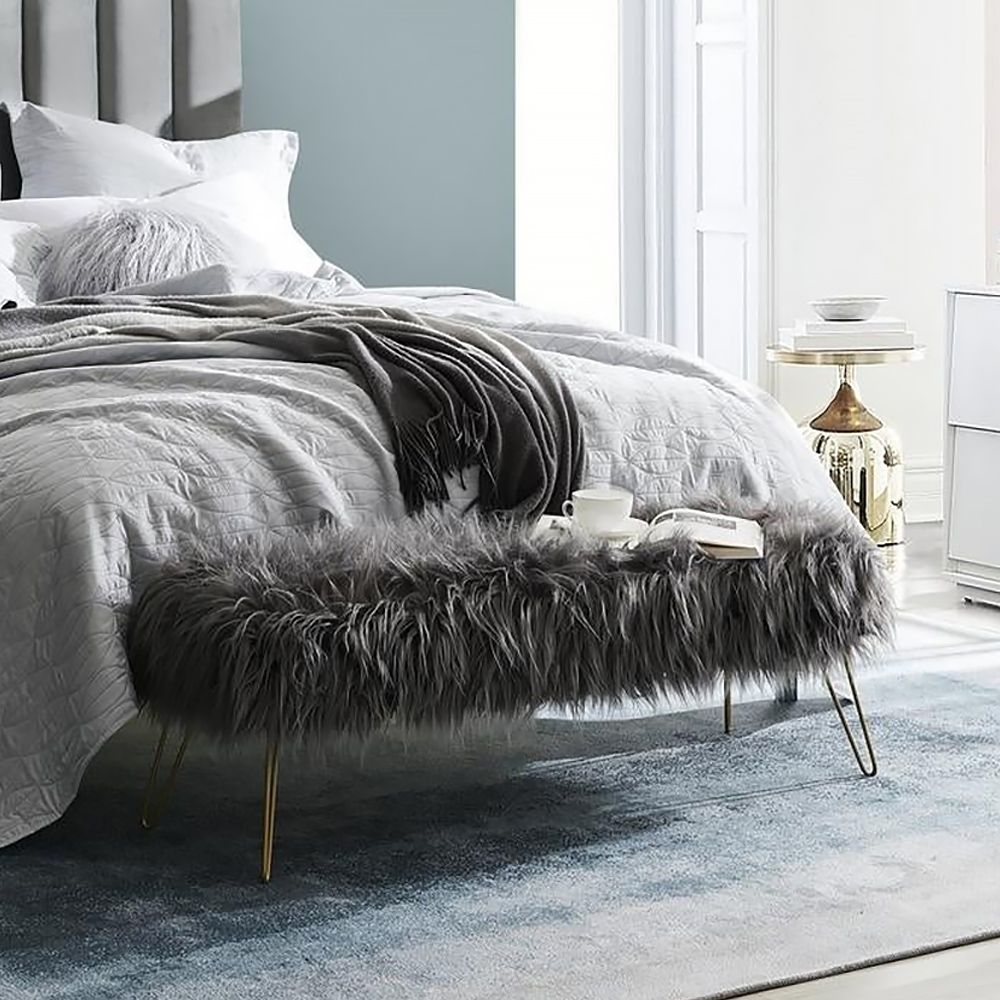 Faux Fur Bench Bench Puffy Modern Furry Bench