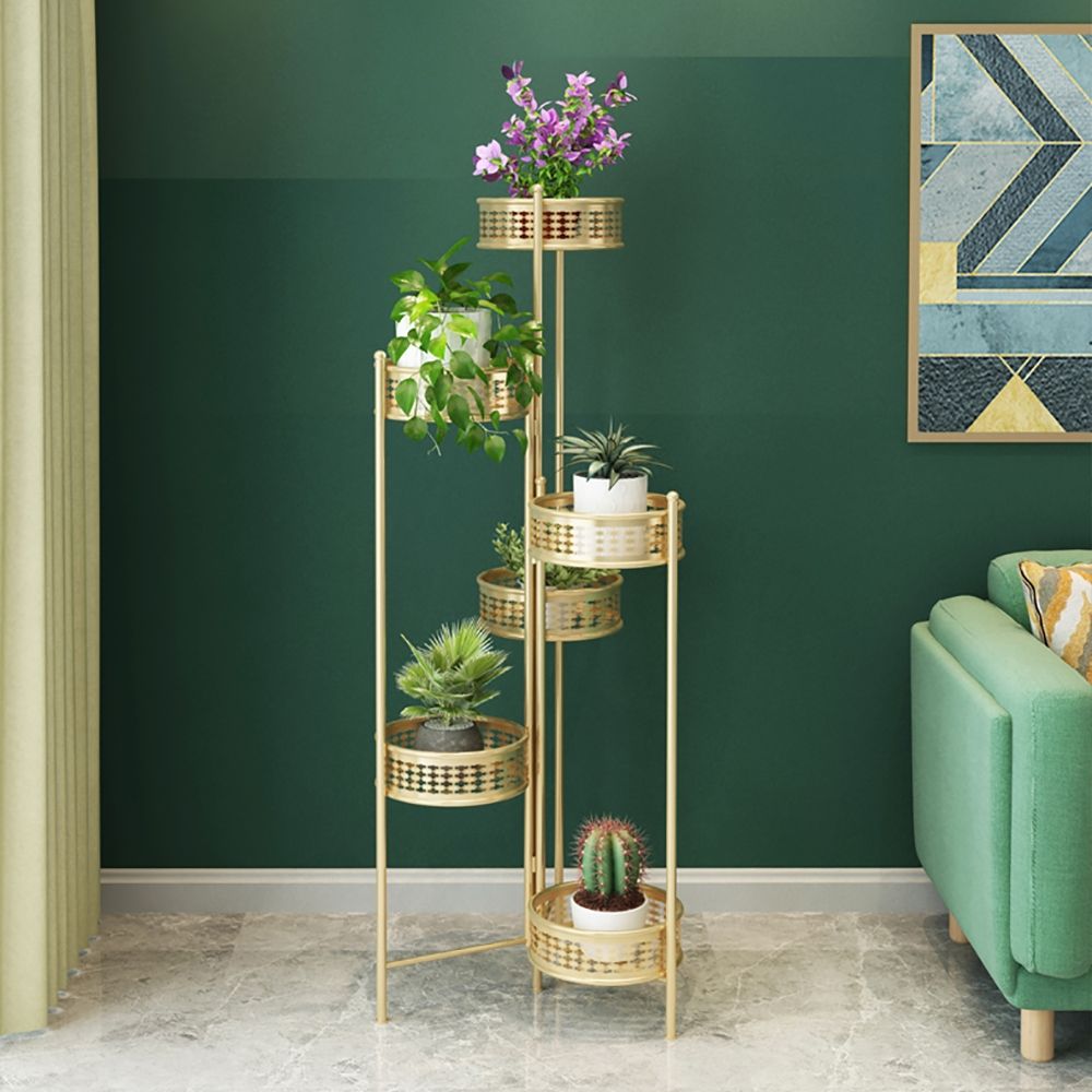Luxury Indoor 6-Tiered Standing Plant Stand in Gold