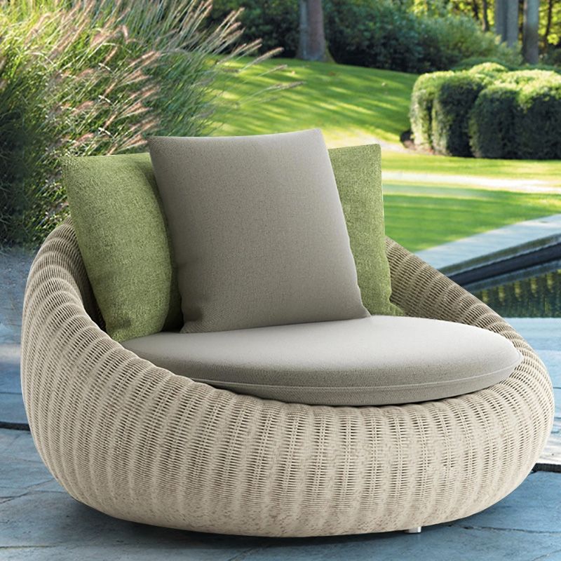 Brown Woven Rattan Patio Barrel Chair with Cushion and Pillow Back