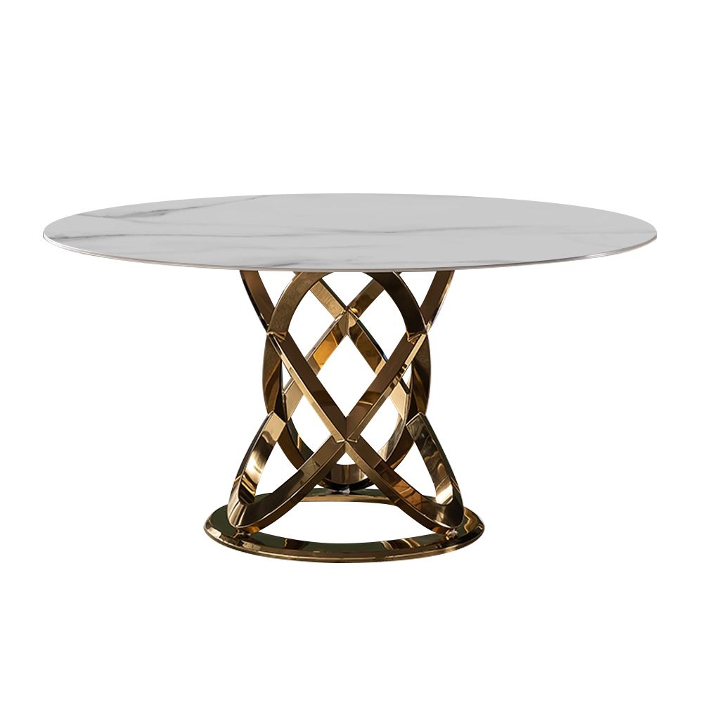 Modern Round White Stone Top Dining Table with Stainless Base