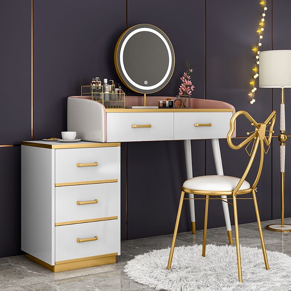 White Makeup Vanity Faux Marble Top Dressing Table with 3-Drawer ...