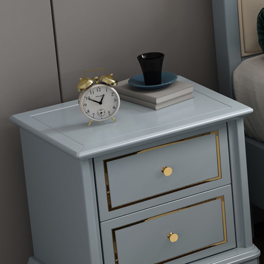 Modern Gray Nightstand Lacquered Luxury 2Drawer Bedside