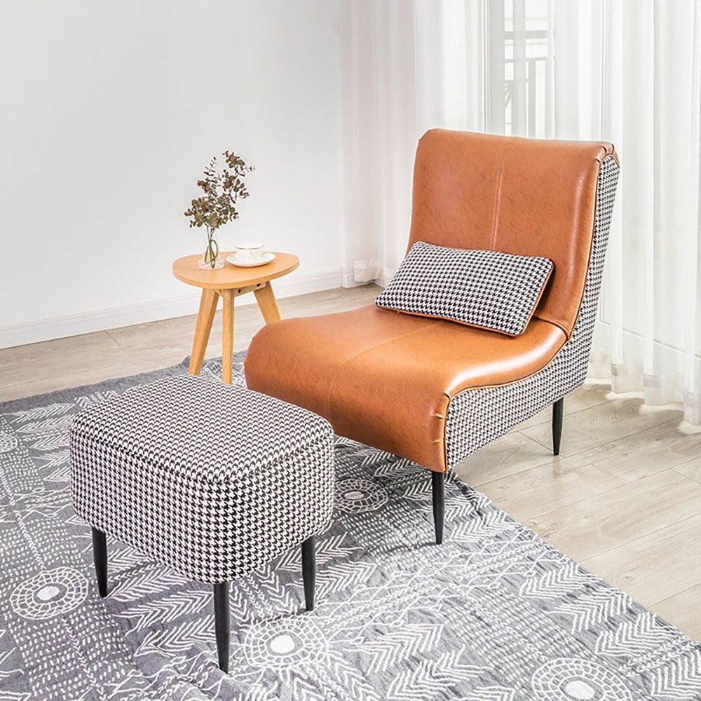 Orange Accent Chair Upholstered Leather Accent Chair Modern with Ottoman