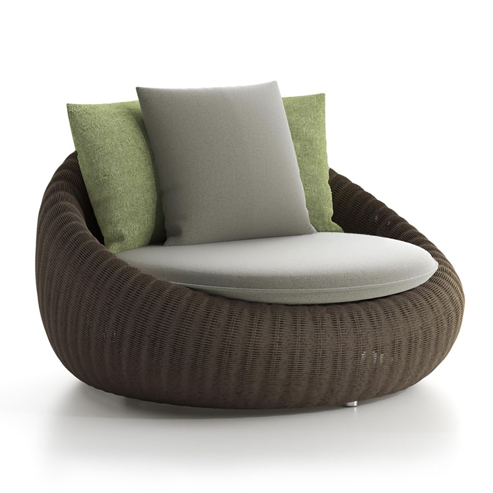 Brown Woven Rattan Patio Barrel Chair with Cushion and Pillow Back
