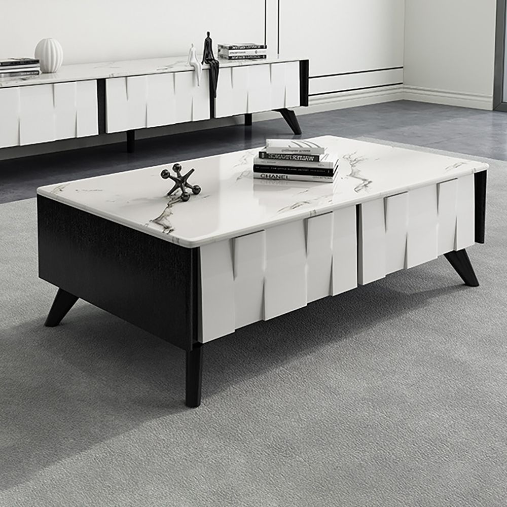 Modern Marble Coffee Table with Drawers in White