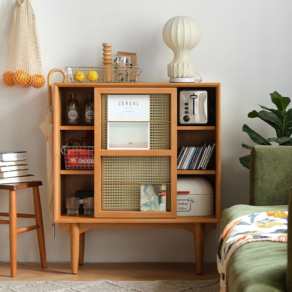 Nordic Natural with 2 Glass Rattan Woven Doors & 2 Shelves in Small