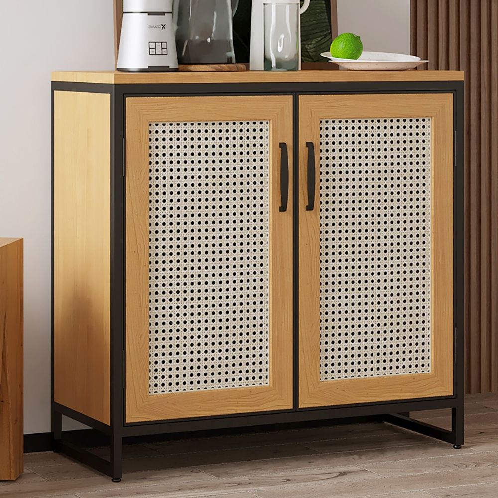 Nordic Natural Cabinet Rattan Woven Doors with 2 Shelves