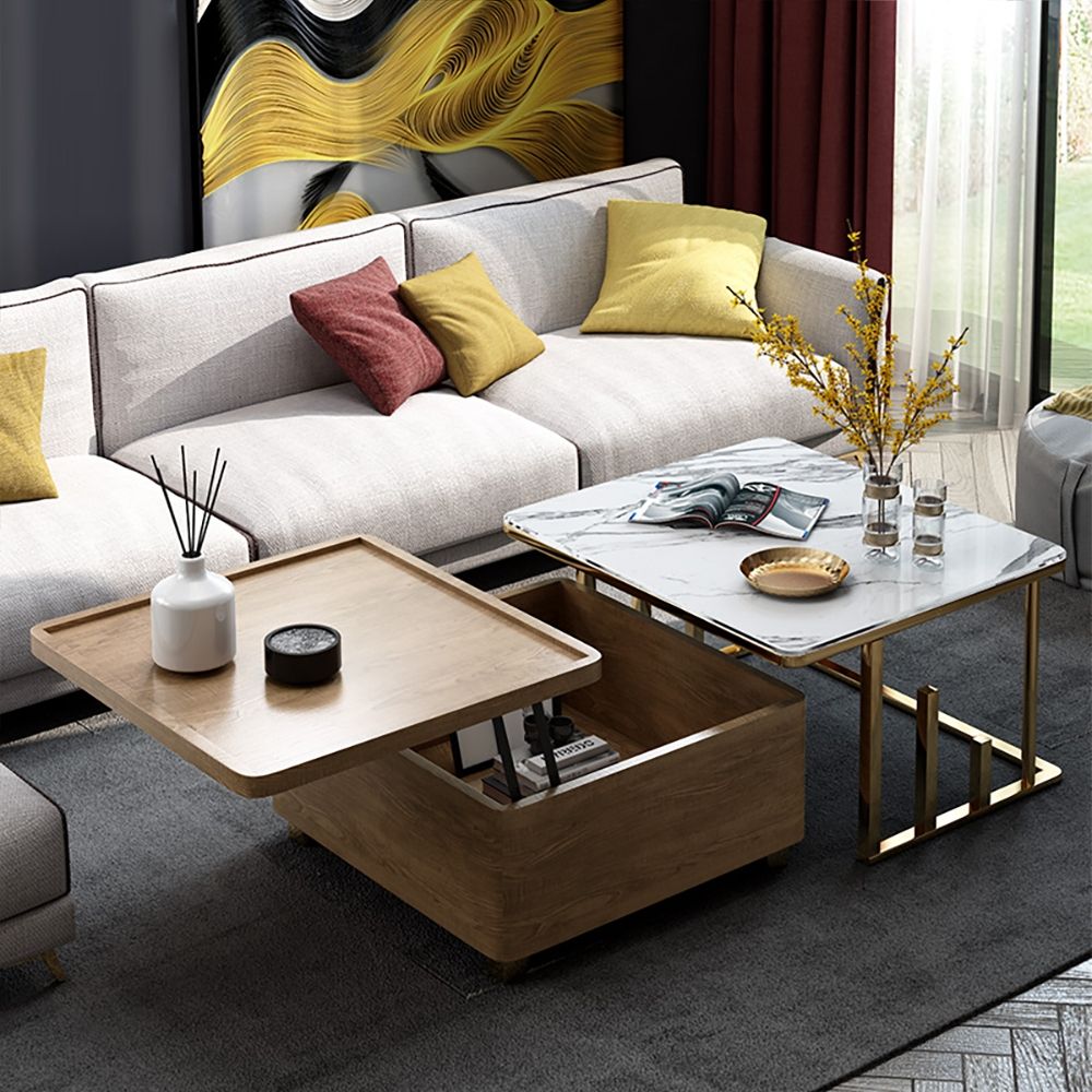 Modern Lifttop Nesting Coffee Table with Storage 2 Pieces Marble