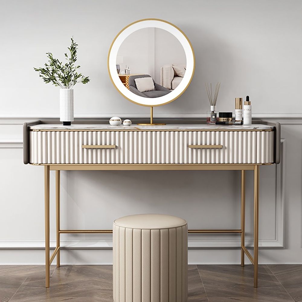 48" Modern Off White Makeup Vanity Stone Top 2Drawer Dressing Table