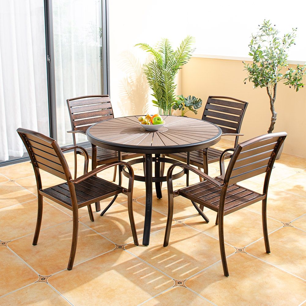 5-Pieces Patio Dining Set with Round Table and 4 Side Chair