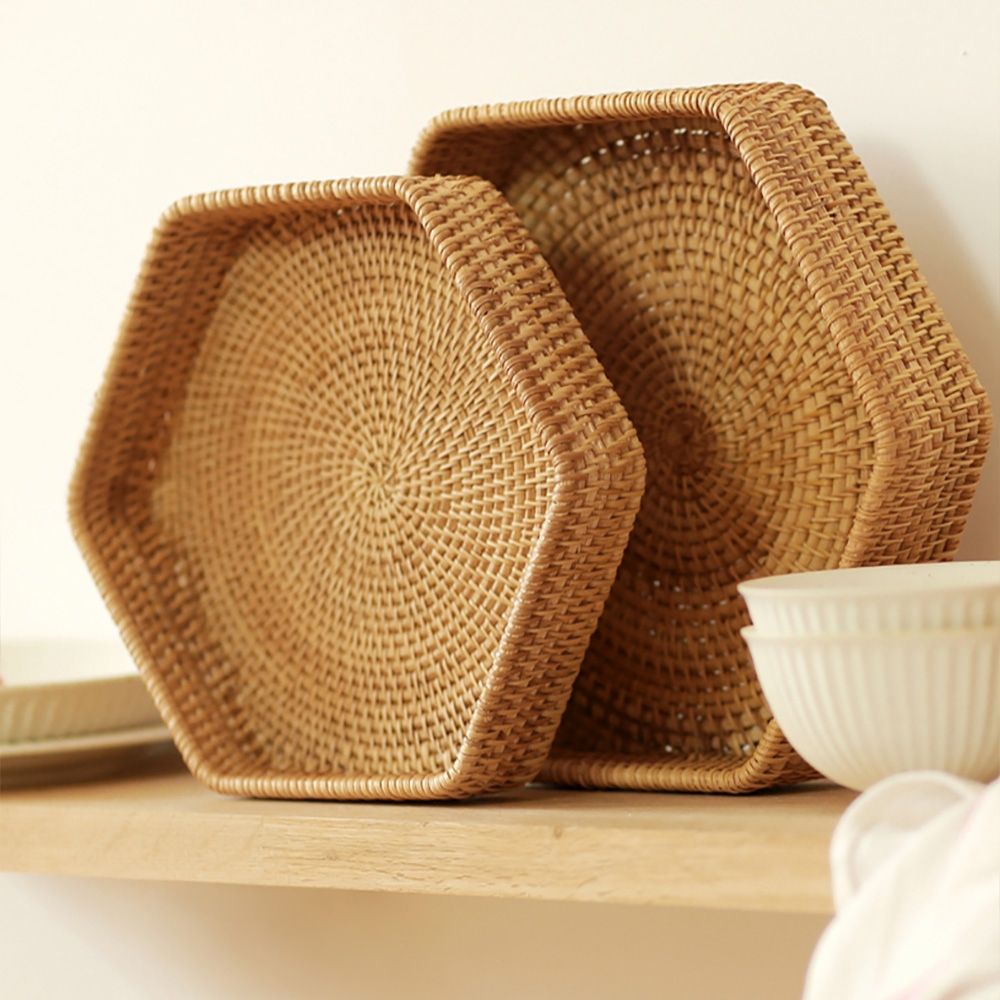 Rustic Rattan Desk Organizer in Natural Set of 2