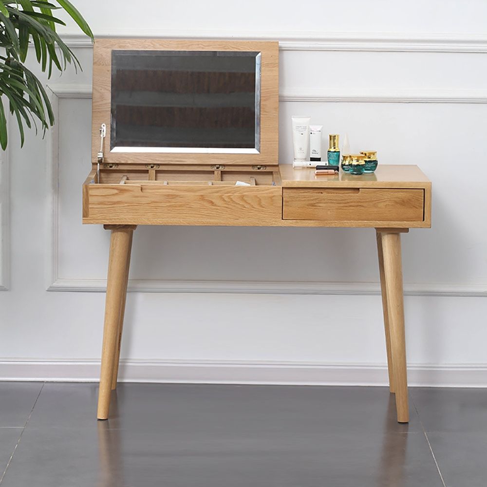 41" Natural Makeup Vanity Flip Top Wood Vanity with Jewel Cases