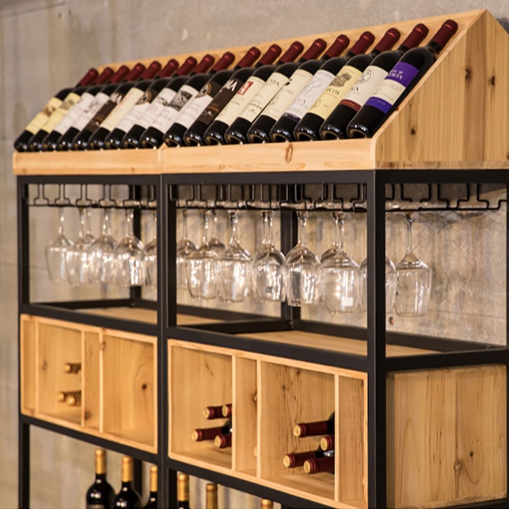 Industrial Standing Wine Rack Shelves with Glass RackB