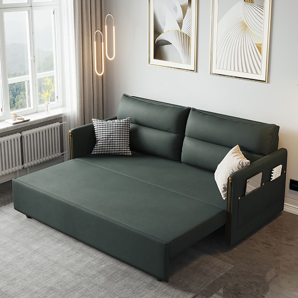 64" Green Sofa Bed Leath-aire Upholstered Convertible Sofa Storage Full