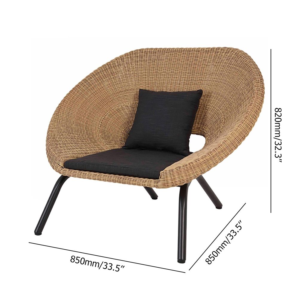 Rattan Patio Barrel Chair with Black Cushion Pillow