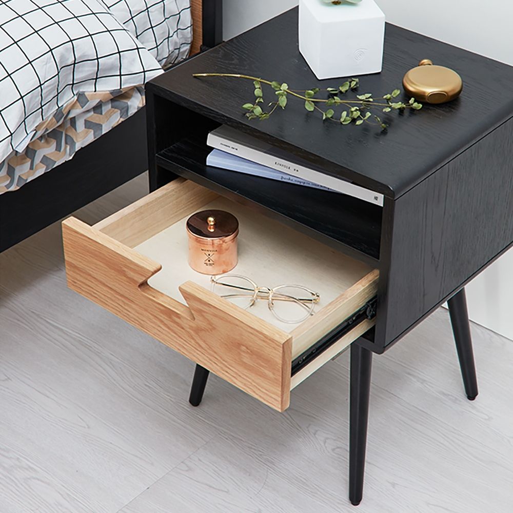 Nordic Nightstand Minimalist 1Drawer Bedside Table Black Finish