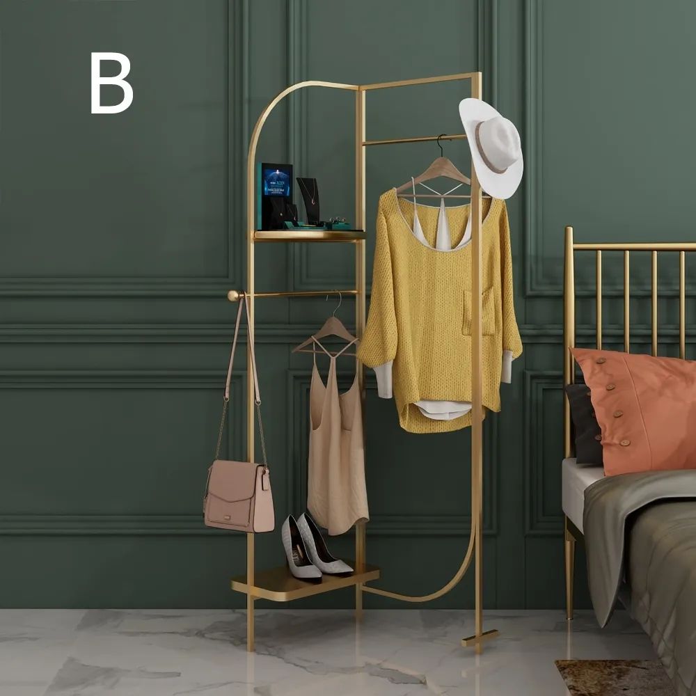 Gold Clothing Rack with Shelf and Hanging B