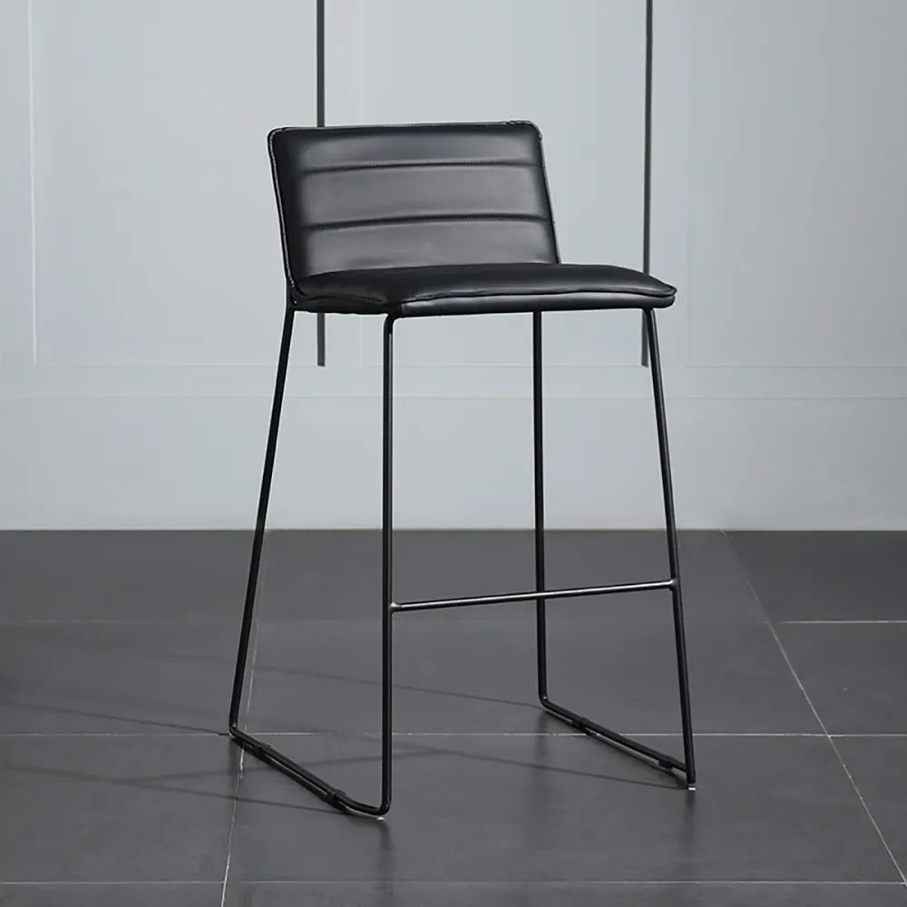 32.3" Height Bar Stool with Backrest PU Leather Upholstery Sled Bar Chair